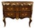 French Louis XV Commode – Marble Top Chest of Drawers With Gold Leaf Details & Marquetry For Sale