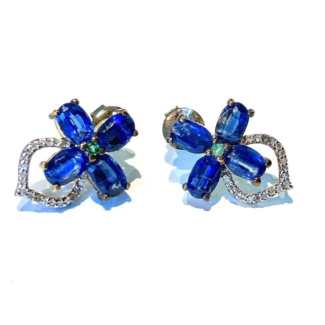 Bochic "Orient" Sapphire, Tanzanite & Emerald Earrings Set 18K Gold&Silver For Sale - Image 18 of 18