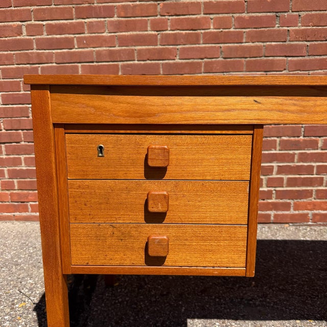 Mid-Century Modern Domino Møbler Danish Modern Teak Executive Desk | Mid Century Modern Partner’s Writing Desk For Sale - Image 3 of 11