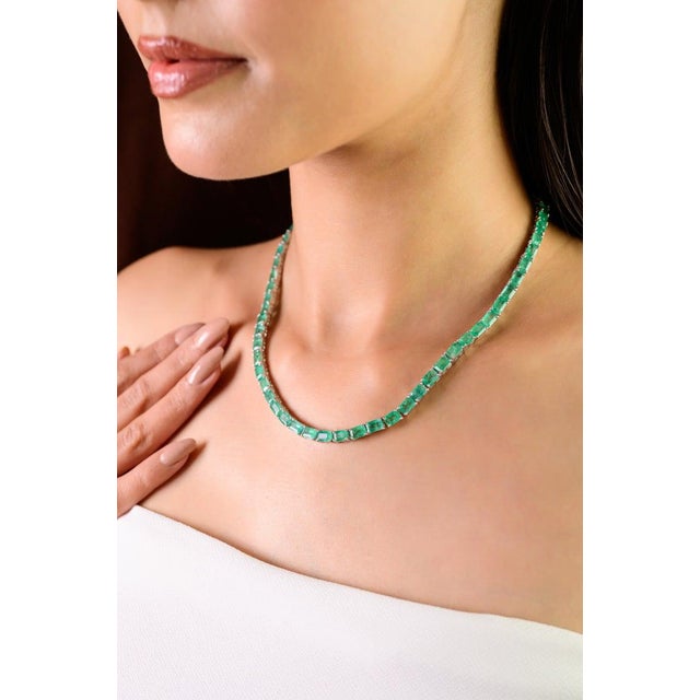 33.44ct Natural Emerald Tennis Necklace in 925 Silver for Her For Sale - Image 10 of 13