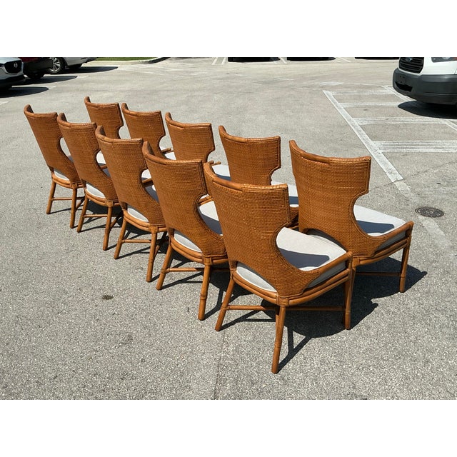 Chocolate Vintage Palecek Woven Rattan Dining Chairs - Set of 10 For Sale - Image 8 of 12