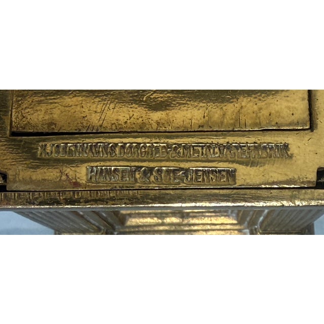 Metal Rare Antique Sparekassen Denmark Brass Savings Building Still Coin Bank W/ Key For Sale - Image 7 of 12