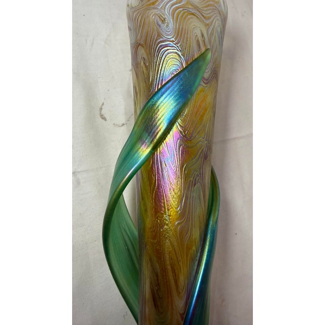 Vintage Hand Blown Muller Aurene Iridescent Rainbow Corn Cob Figural Glass Vase For Sale - Image 10 of 15