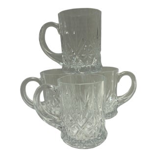 Vintage Cut Glass Etched Mugs or Cups, Set of Four For Sale