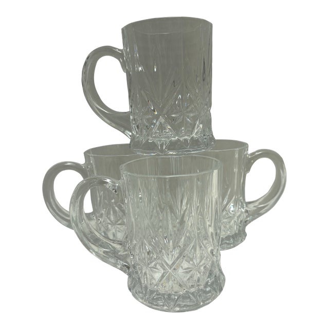 Vintage Cut Glass Etched Mugs or Cups, Set of Four For Sale