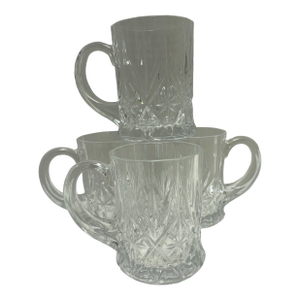 Vintage Cut Glass Etched Mugs or Cups, Set of Four