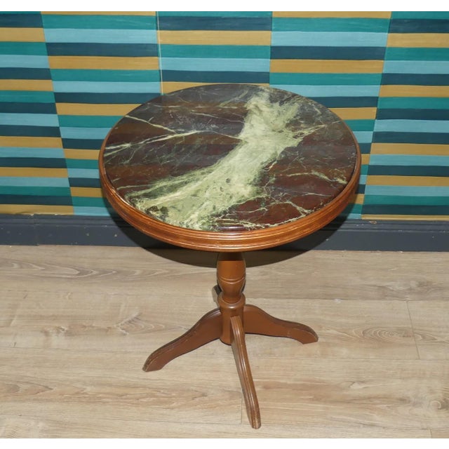 Vintage Chippendale Round Side Table with Marble Tabletop, 1970s For Sale - Image 10 of 10