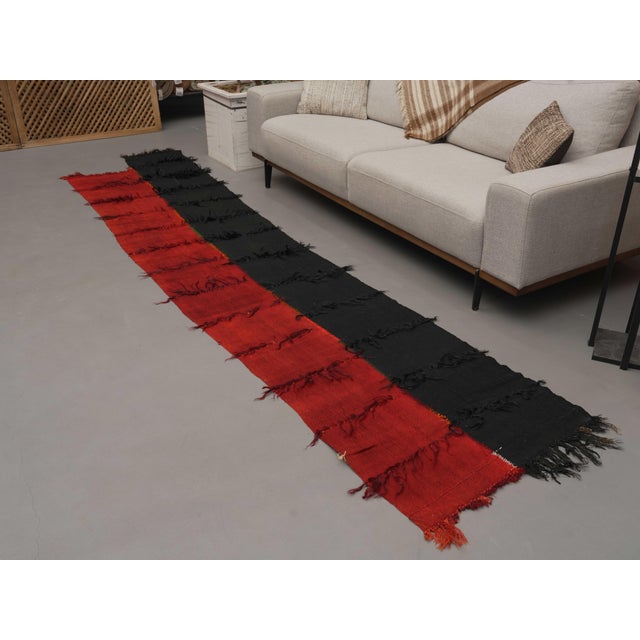 Red 1970s Vintage Handmade Wool Cotton Red Green Runner Rug For Sale - Image 8 of 11