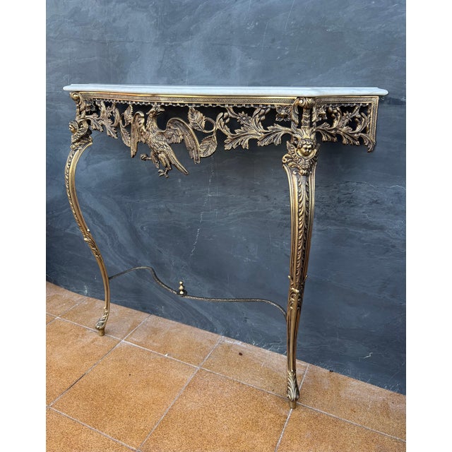 Gold Neoclassical Gilt Bronze and Marble Console Table with Eagle Motif, 1940s For Sale - Image 8 of 9