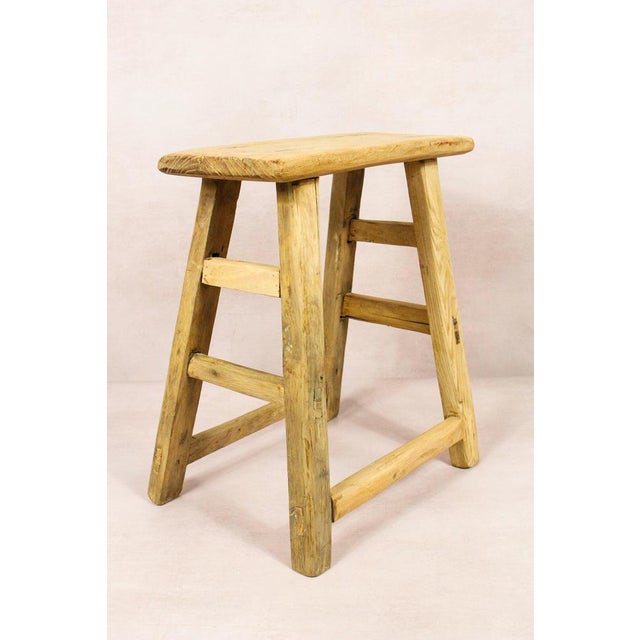 Vintage Rustic Stool in Elm For Sale - Image 5 of 5
