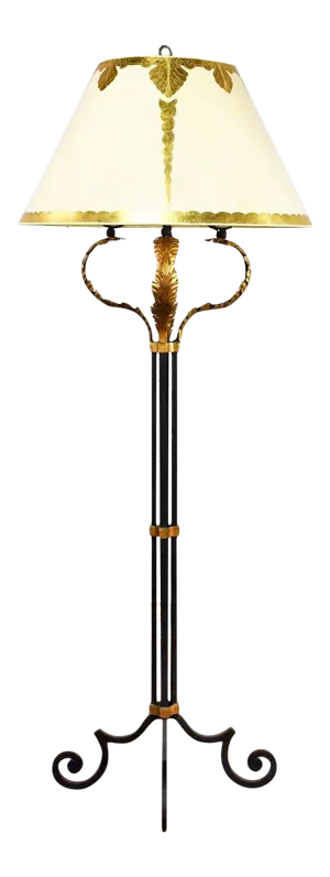 Late 20th Century Monumental Neoclassical Style Iron Floor Lamp With Acanthus Leaf Design & Parchment Shade