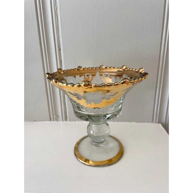Vintage "Paden City Glass" Large Etched Roses Gold Glass Compote With Lid For Sale - Image 12 of 13