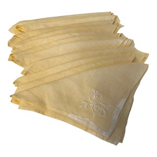 French Linen Pale Yellow Hand Made Napkins, S/12 For Sale