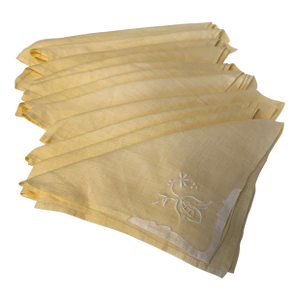 French Linen Pale Yellow Hand Made Napkins, S/12