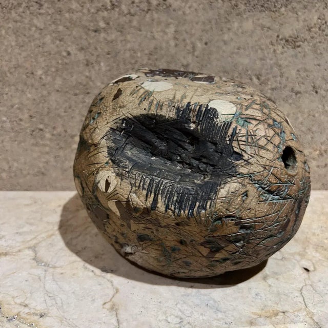 Abstract 1970s Sculptural Art Pottery Abstract Green Sphere For Sale - Image 3 of 9