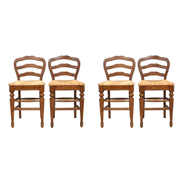 Ballard Design 'Avignon' French Country Counter Stools Set of 4 - Birch Wood and Rush Seats - Early 21st Century For Sale