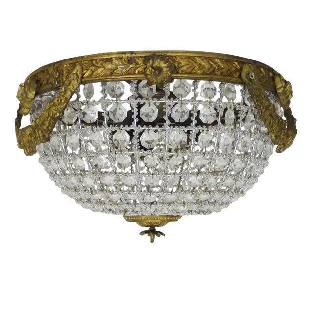 Empire Style Bronze Ceiling Light with Glass Pendants, 1980s For Sale