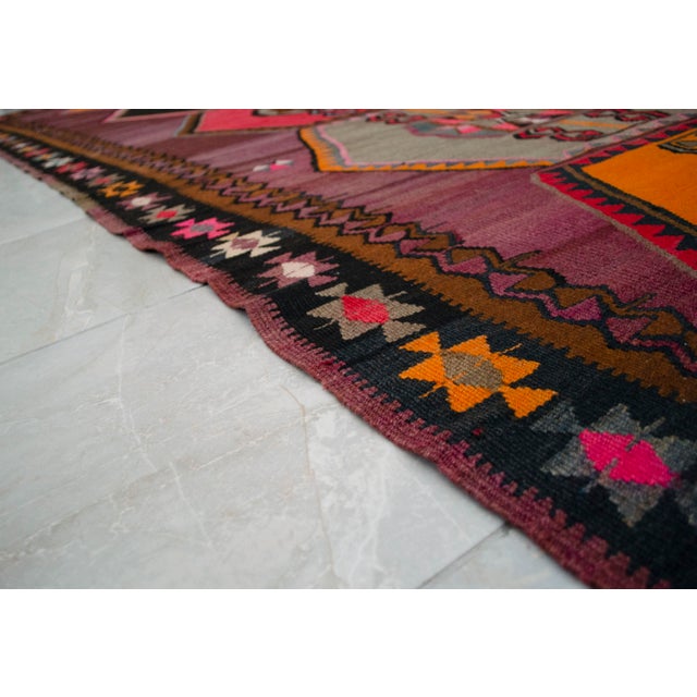 Handwoven Turkish Kilim Anatolian Flat Weave Purple Rug For Sale - Image 13 of 16