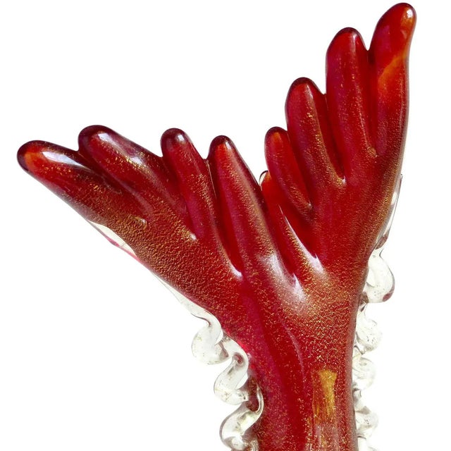 Glass Vintage Murano Red Fish Gold Flecks Coral Reef Tendrils Italian Art Glass Centerpiece Sculpture For Sale - Image 7 of 8