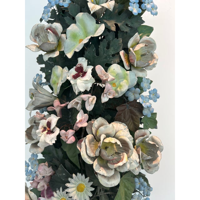 Metal Antique Tole Metal Flower Arrangements, Pair For Sale - Image 7 of 7