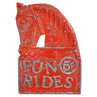 Vintage 1950s Red Carnival 'Fun Rides' Horse Sign For Sale