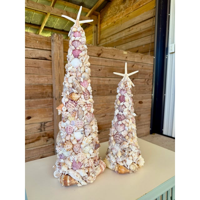 Custom Coastal Organic SculpturauSeashell Holiday Cone Trees – Pair For Sale In Naples, FL - Image 6 of 12
