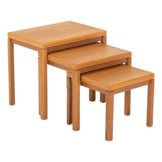 Vintage Oak Nesting Tables by Van Den Berghe Pauvers, 1970s, Set of 3 For Sale