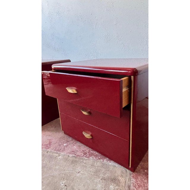 1970s Vintage French Red Lacquer Bedside Tables, 1979, Set of 2 For Sale - Image 5 of 8