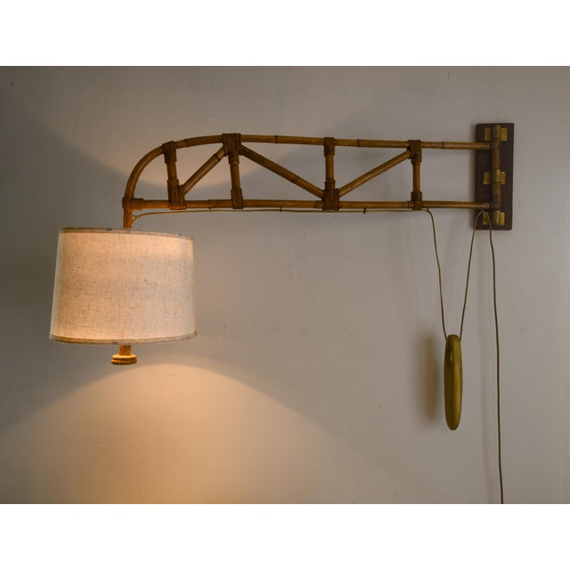 Wall Mounted Rattan Swing Arm Wall Lighting For Sale - Image 4 of 5
