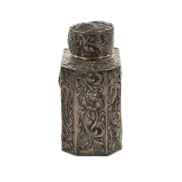 19th Century Antique Silver Repousse Tea Caddy For Sale - Image 5 of 9