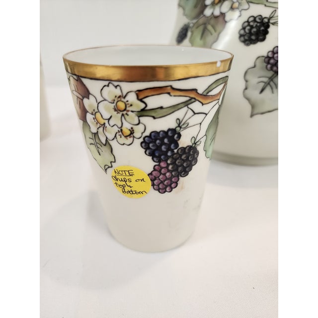 1930s Bavarian Blackberry Hand Painted Pitcher and 5 Tumblers H&c For Sale - Image 9 of 10