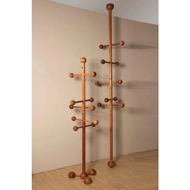 Set of two different coat hangers. The set is composed by a ground - ceiling coat hanger with spherical elements together...