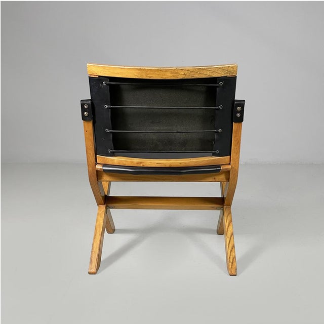 Wood Italian Kiu Armchair in Wood and Black Leather from Luxoritalia, 2010s For Sale - Image 7 of 18