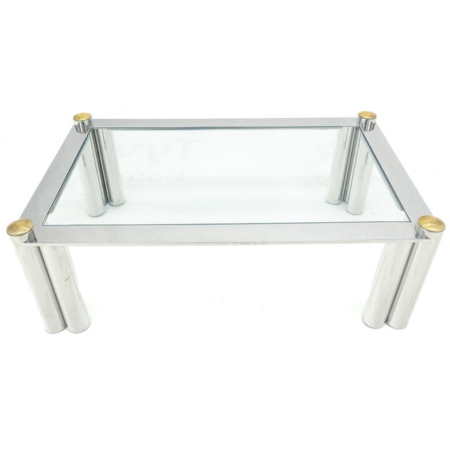 Knoll Chrome Finish Stainless Steel Triple Cylinder Leg Frame Rectangle Coffee Table For Sale - Image 4 of 9