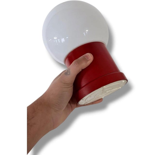 Red Vintage Space Age Red Mushroom Lamp Red with Opaline Glass For Sale - Image 8 of 9