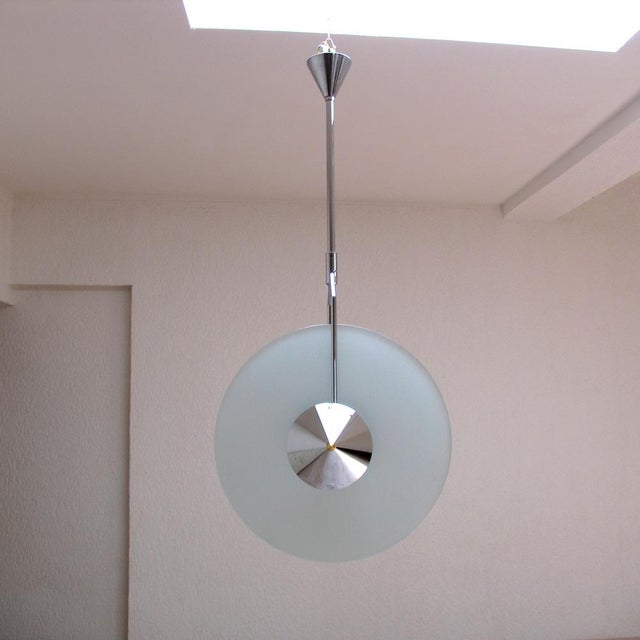 Modern Glass and Chrome Ceiling Light from Fontana Arte, Italy, 1980s For Sale - Image 3 of 14