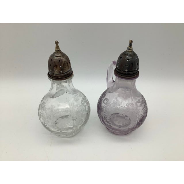 Antique Sterling Silver With Light Purple and Clear Salt and Pepper Shakers Set of 2. For Sale - Image 10 of 11