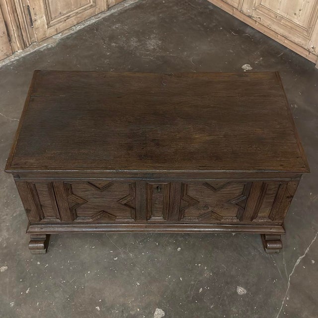 18th Century Dutch Provincial Solid Oak Trunk With Hand-Forged Iron Handles For Sale - Image 13 of 17