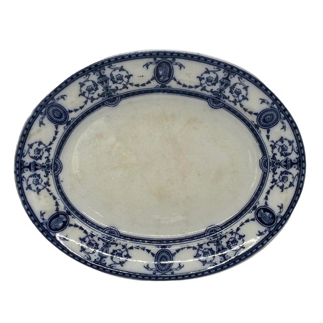 Antique Early 20th Century Sampson, Hancock & Sons Flaxman Blue Oval Serving Platter For Sale - Image 12 of 13