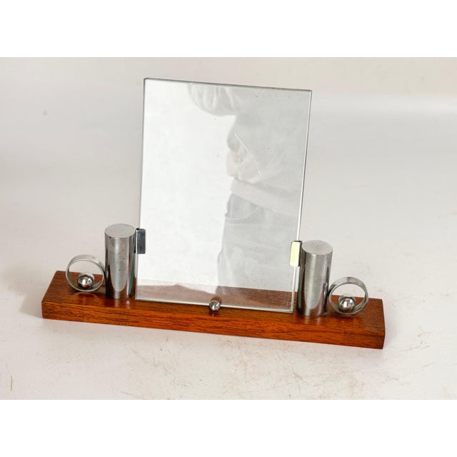 1930s Art Deco Picture Frame with Brown Wood and Chrome Structure Mirror, France, 1930s For Sale - Image 5 of 16