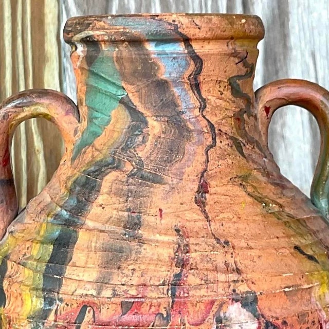 Vintage Boho Hand Painted Pottery Vase For Sale In West Palm - Image 6 of 13
