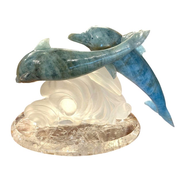 Gemstone Manfred Wild Aquamarine & Rock Crystal Dolphin Sculpture, Germany, Late 20th C. For Sale - Image 7 of 7