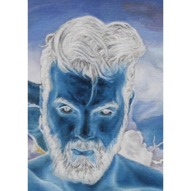 Here, There and Everywhere by John Tarantola | Oil on Panel Blue male figure against a stormy sky. For Sale - Image 4 of 5