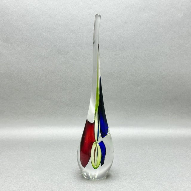 Vintage 1960’s Mid Century Modern Murano attributed teardrop Sommerso sculpture. It is a clear structure with 3 indents...