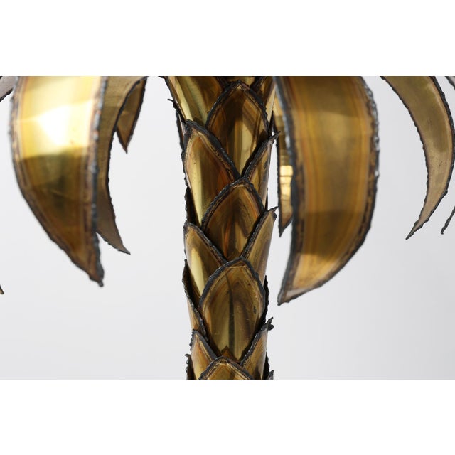 Hollywood Regency Brass Palm Tree Table Lamp with Black Shade, France, 1970s For Sale - Image 11 of 14