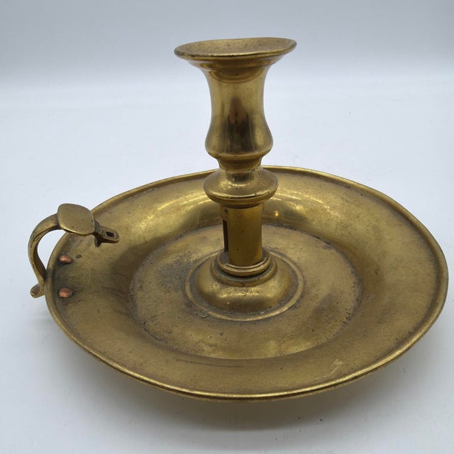 Early 19th Century Antique Brass Push-Up Chamberstick, Probably English, Early to Mid 19th Century For Sale - Image 5 of 11