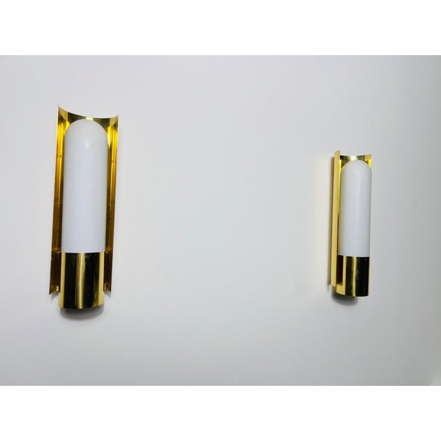 Brass and Opaline Glass Wall Lamps attributed to Glashütte Limburg, 1960s, Set of 2 For Sale - Image 4 of 16