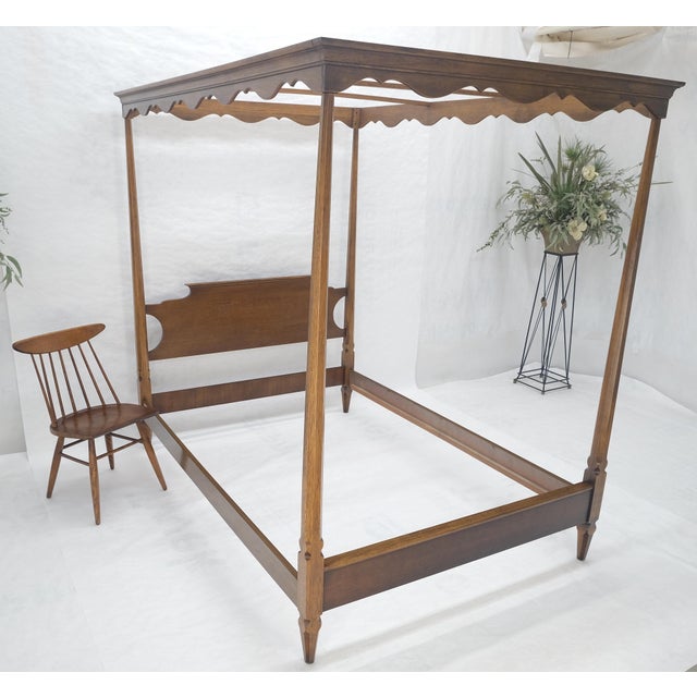 Antique c1940s Wooden Four-Poster Queen Size Canopy Bed Frame Mint For Sale - Image 14 of 18