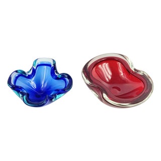 Mid-Century Sommerso Murano Glass Catchalls by Flavio Poli for Seguso, Italy, 1960s, Set of 2 For Sale