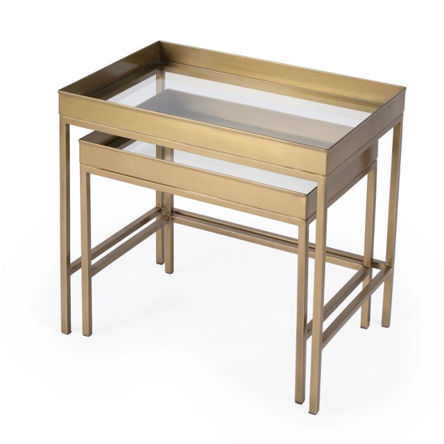 Metal Lenny Glass Nesting Tables, Gold - Set of 2 For Sale - Image 7 of 7